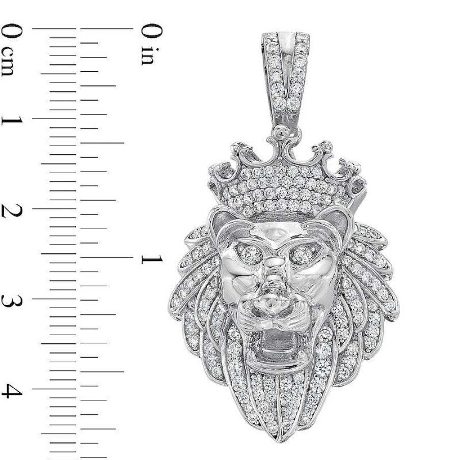 Banter Cubic Zirconia Crowned Lion Head Necklace Charm In Solid Sterling Silver Charms