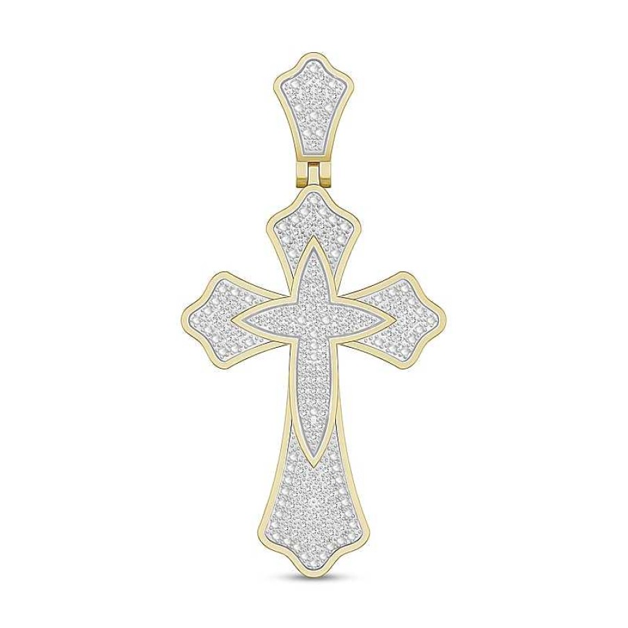 Banter 1/4 Ct. T.W. Diamond Pav Cross Necklace Charm In Sterling Silver With 14K Gold Plate Charms