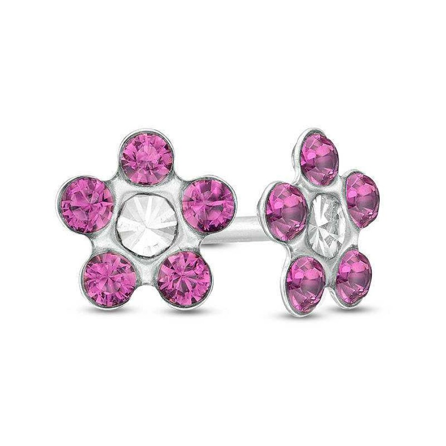 Banter Purple Crystal Daisy Stud Piercing Earrings In 14K White Gold Earrings