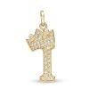 Banter Cubic Zirconia "I" Initial With Crown Necklace Charm In 10K Solid Gold Charms