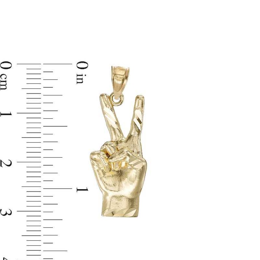 Banter Diamond-Cut Peace Hand Sign Necklace Charm In 10K Solid Gold Charms