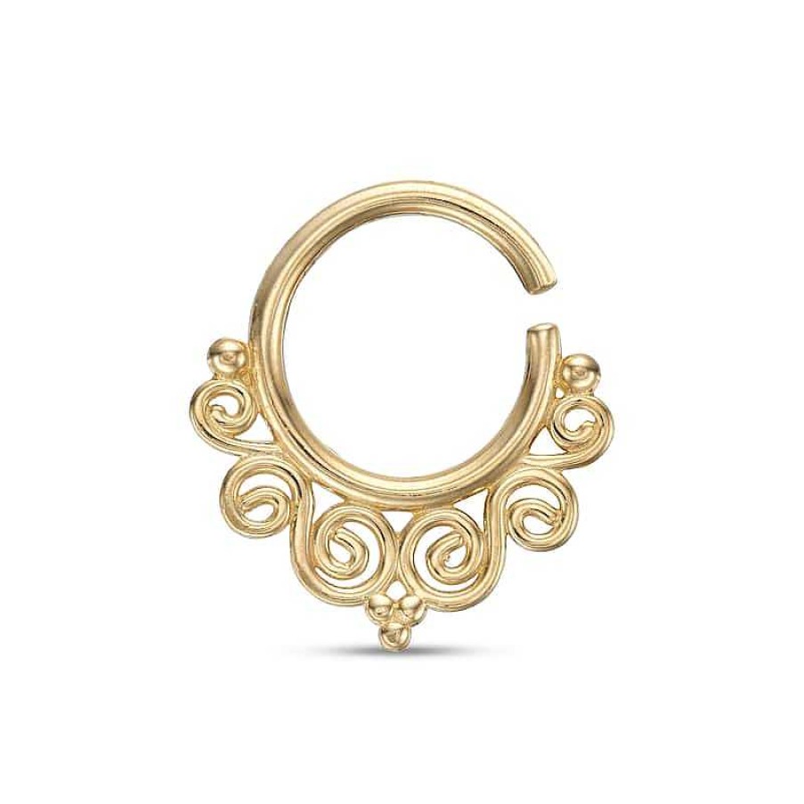 Banter 018 Gauge 8Mm Beaded Filigree Scroll Nose Ring In 10K Gold - 5/16" Nose