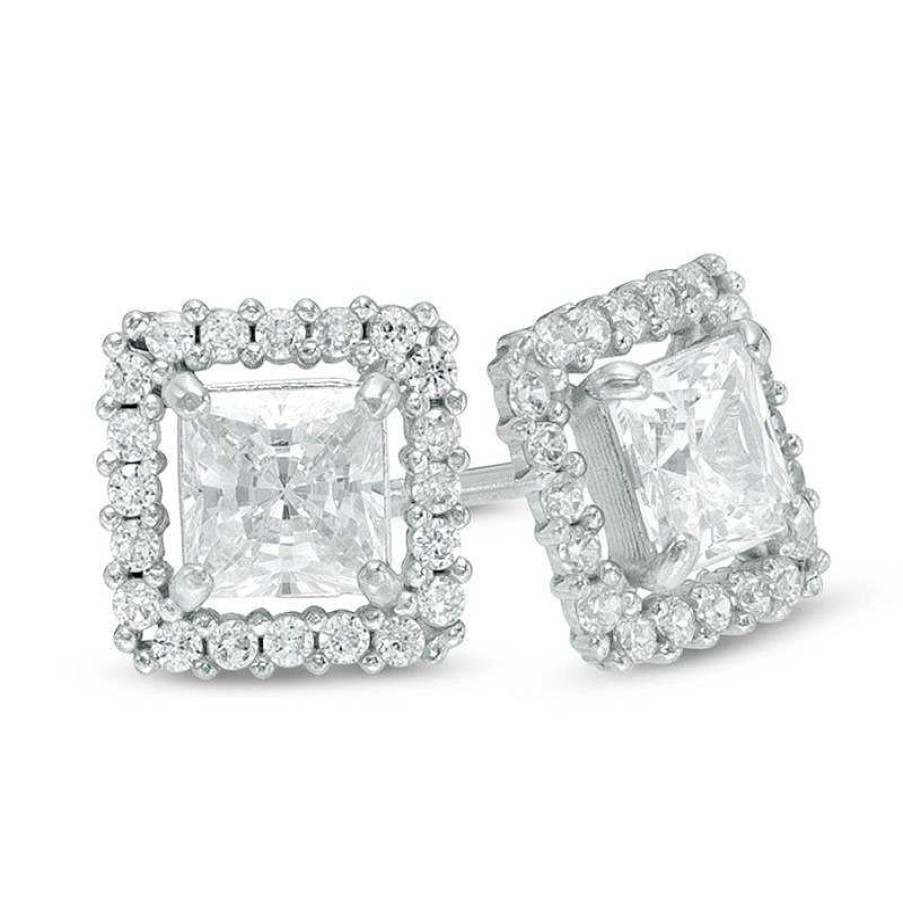 Banter 4Mm Princess-Cut Cubic Zirconia Frame Stud Earrings In 14K White Gold Earrings