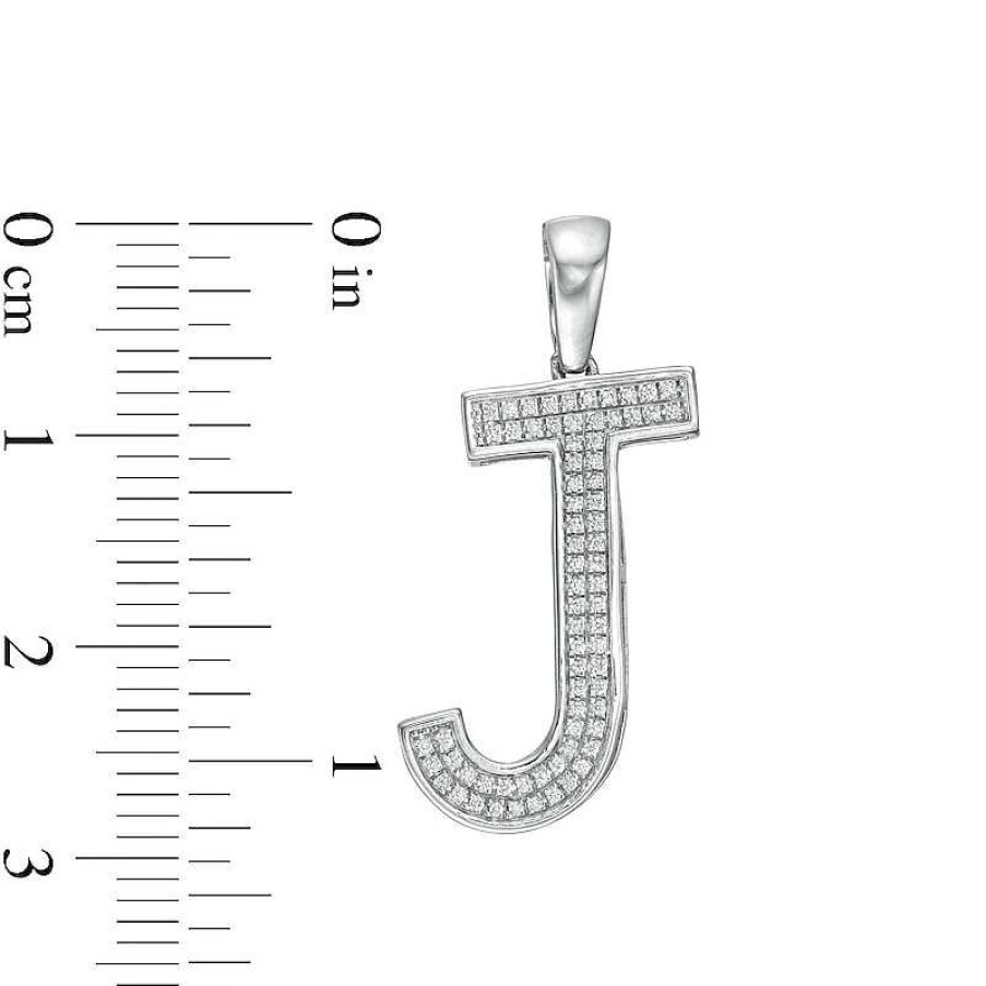 Banter Cubic Zirconia Pav "J" Block Initial Necklace Charm In Solid Sterling Silver Charms