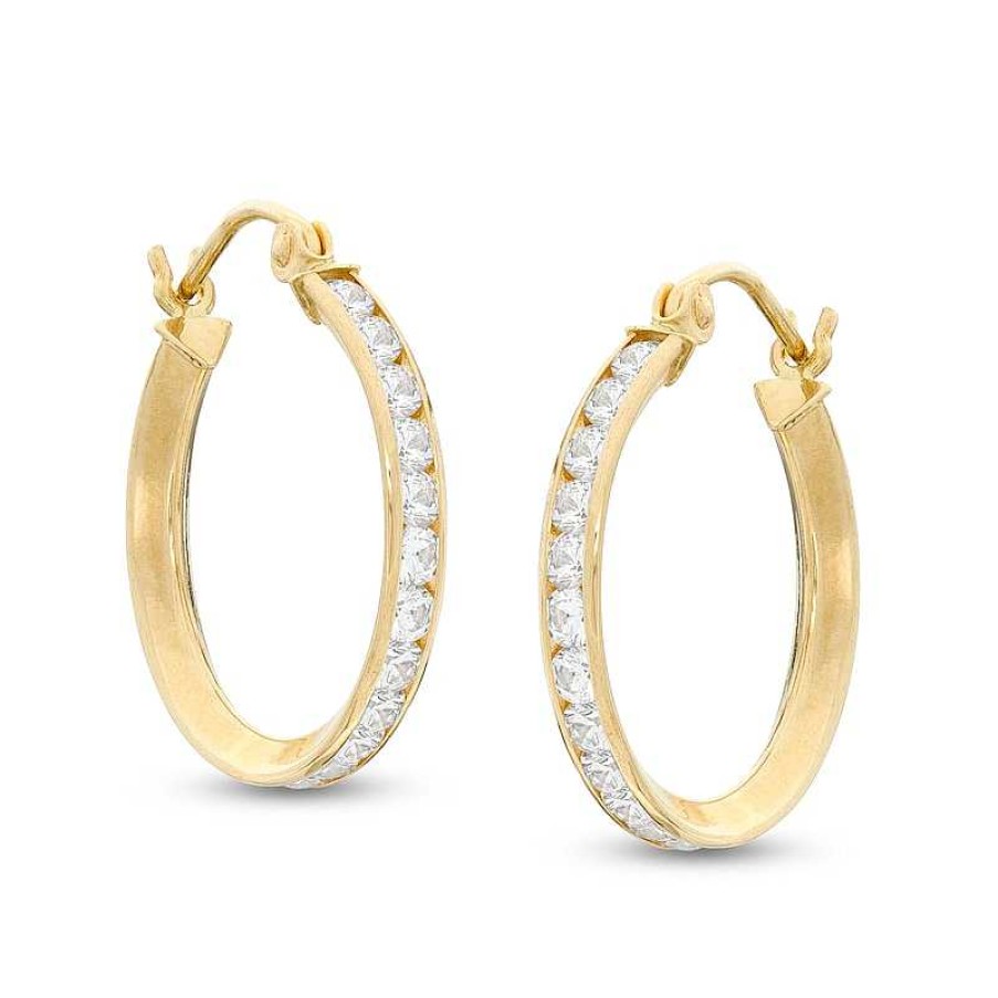 Banter Cubic Zirconia 2.3 X 18Mm Hoop Earrings In 10K Tube Hollow Gold Earrings