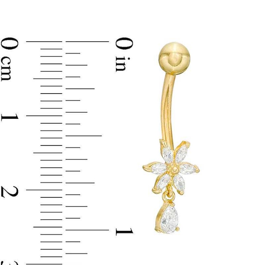 Banter 10K Solid Gold Cz Pear-Shaped Dangle Flower Belly Button Ring - 14G Belly Button