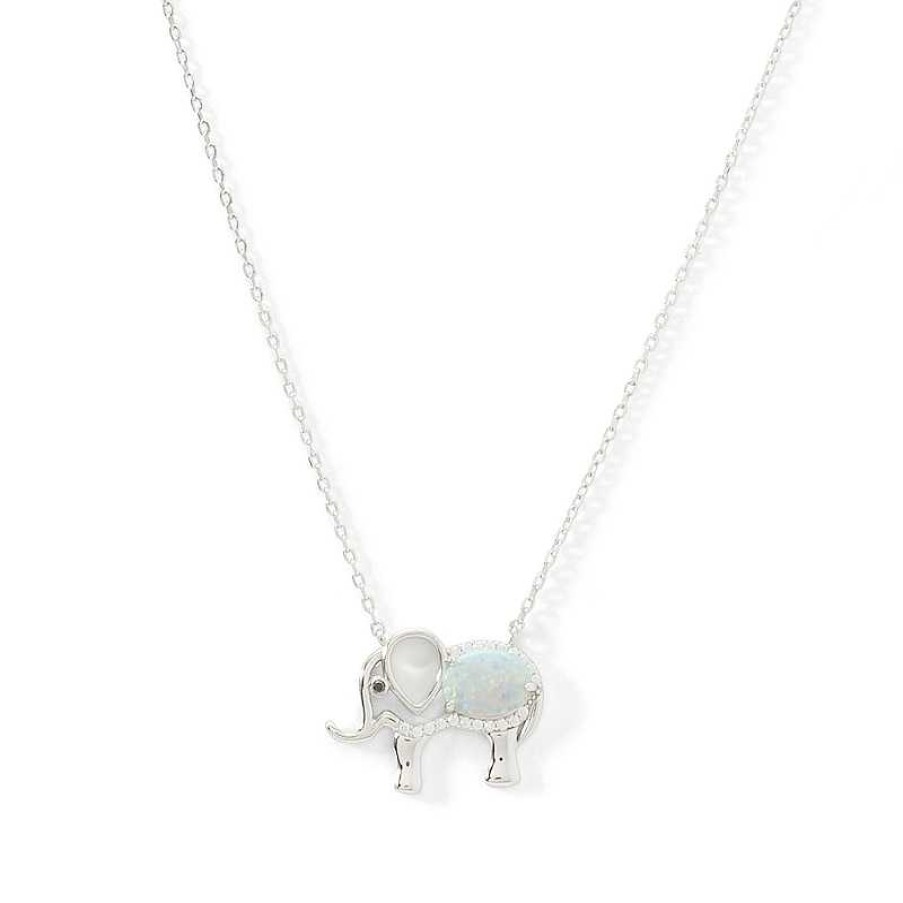 Banter Oval Lab-Created Opal And White Sapphire With Black Spinel Elephant Necklace In Sterling Silver Necklaces