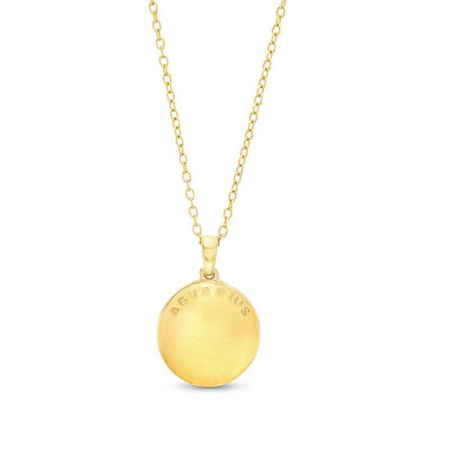 Banter Diamond Accent Aquarius Zodiac Disc Necklace In Sterling Silver With 14K Gold Plate - 18" Necklaces