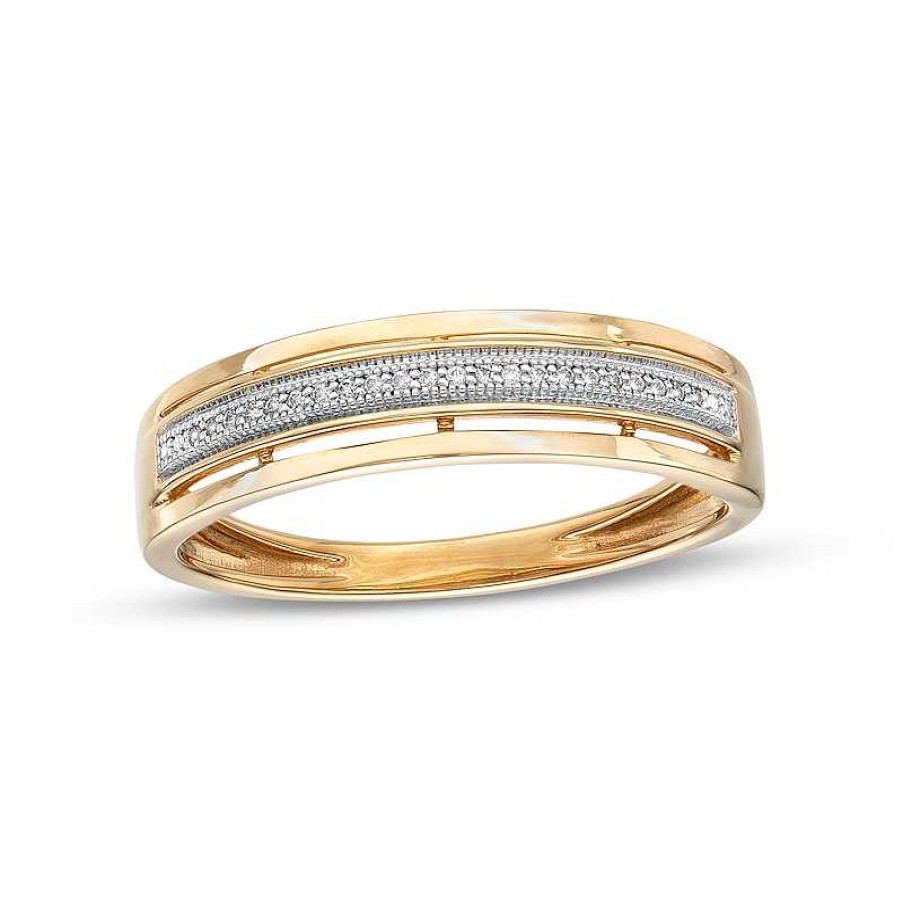 Banter 1/20 Ct. T.W. Diamond Milgrain Stepped Edge Wedding Band In 10K Gold Rings