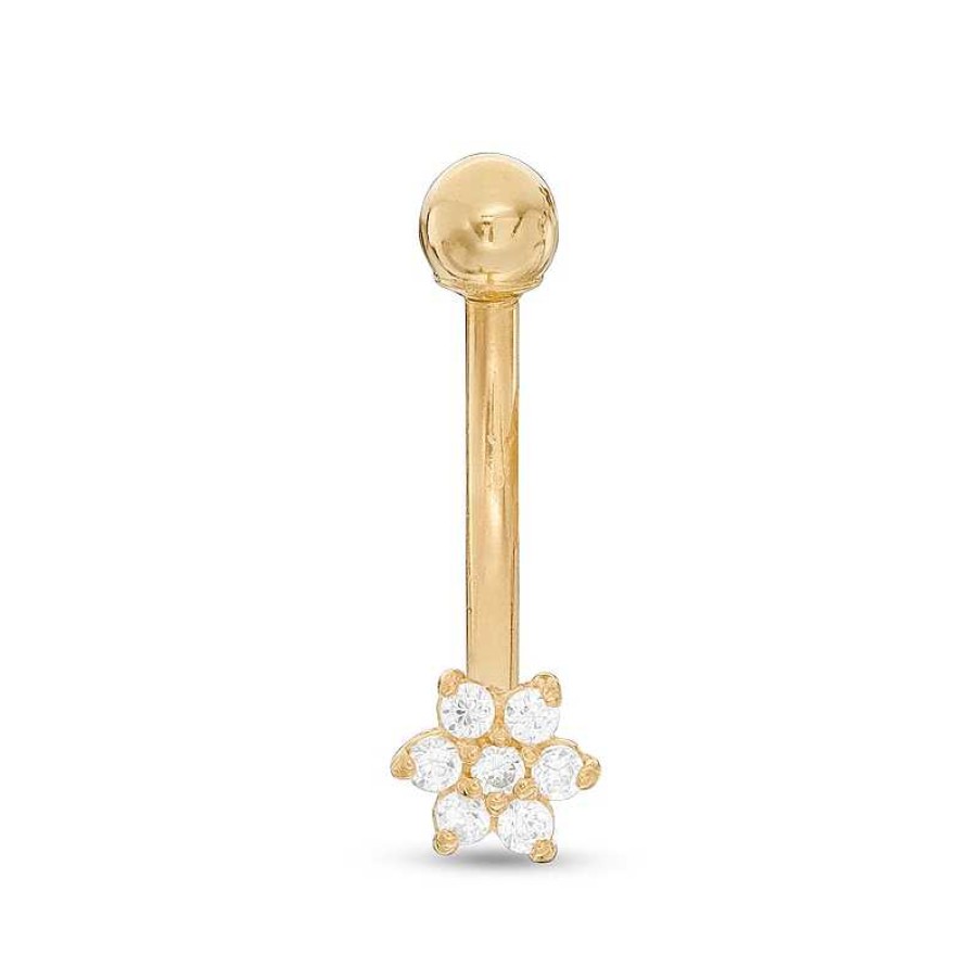 Banter 014 Gauge Cubic Zirconia Micro Flower Belly Button Ring In 14K Gold Belly Button