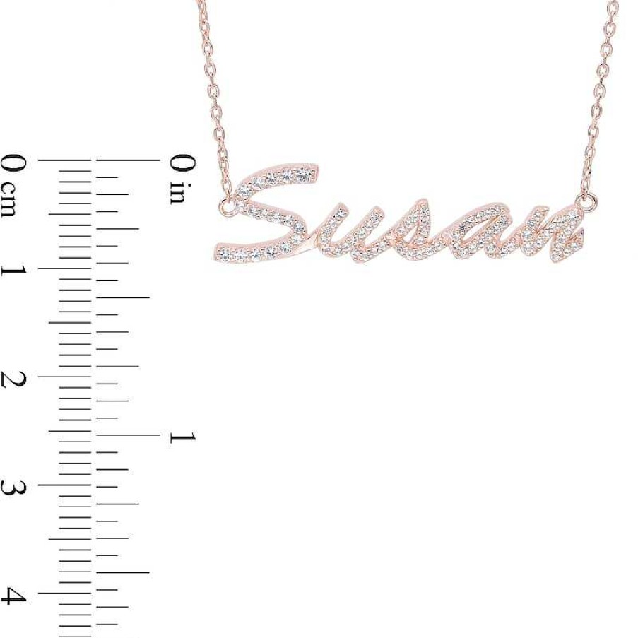 Banter Simulated Sapphire Personalized Name Cable Chain Necklace In Sterling Silver With 14K Rose Gold Plate - 18" Necklaces