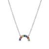 Banter Multi-Color Cubic Zirconia Rainbow Pendant Necklace In Solid Sterling Silver - 18" Necklaces