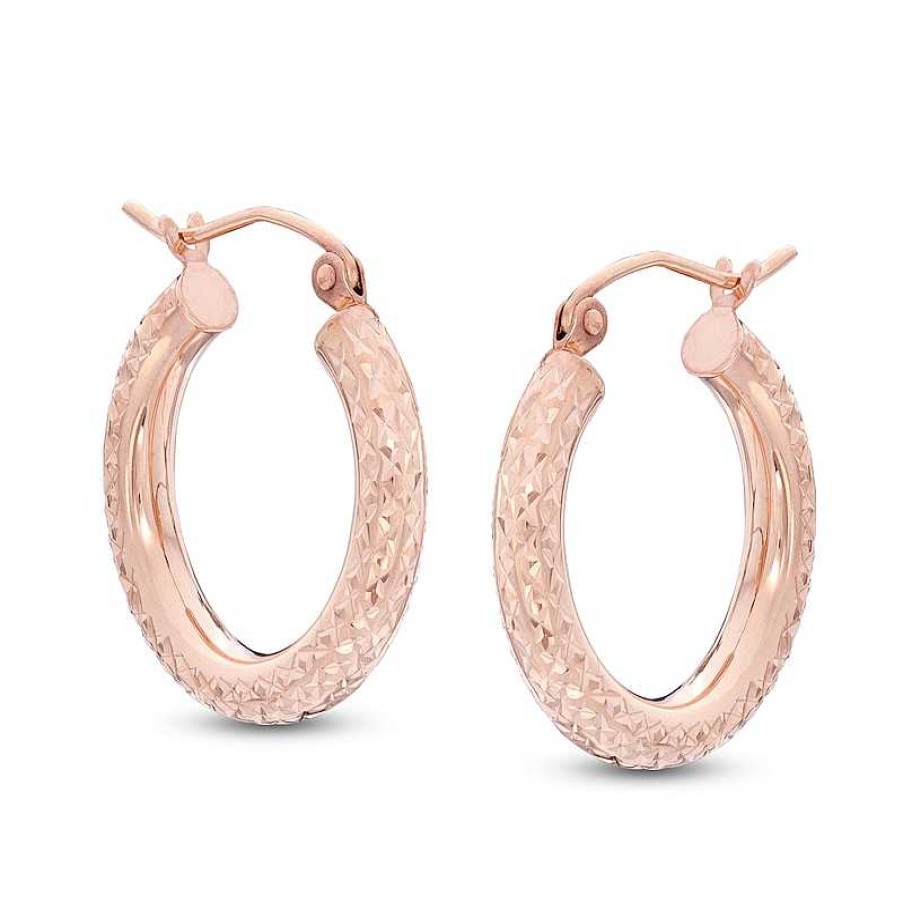 Banter 20Mm Diamond-Cut Hoop Earrings In 14K Tube Hollow Rose Gold Earrings