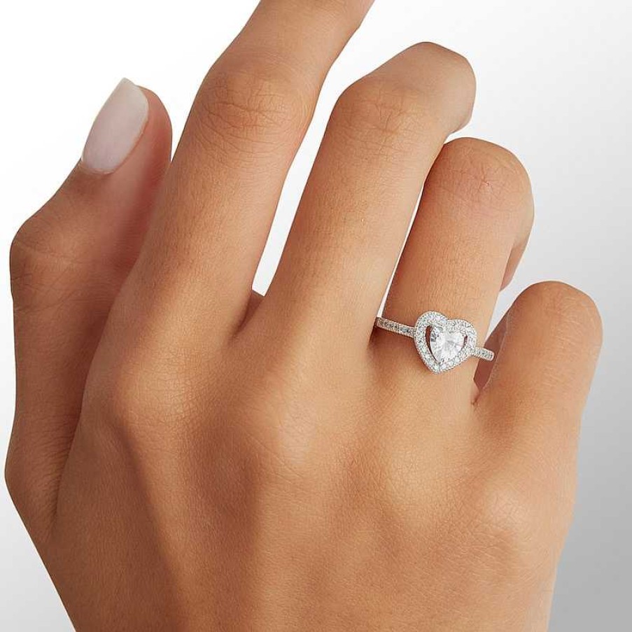 Banter 5.5Mm Heart-Shaped Cubic Zirconia Frame Ring In Sterling Silver Rings