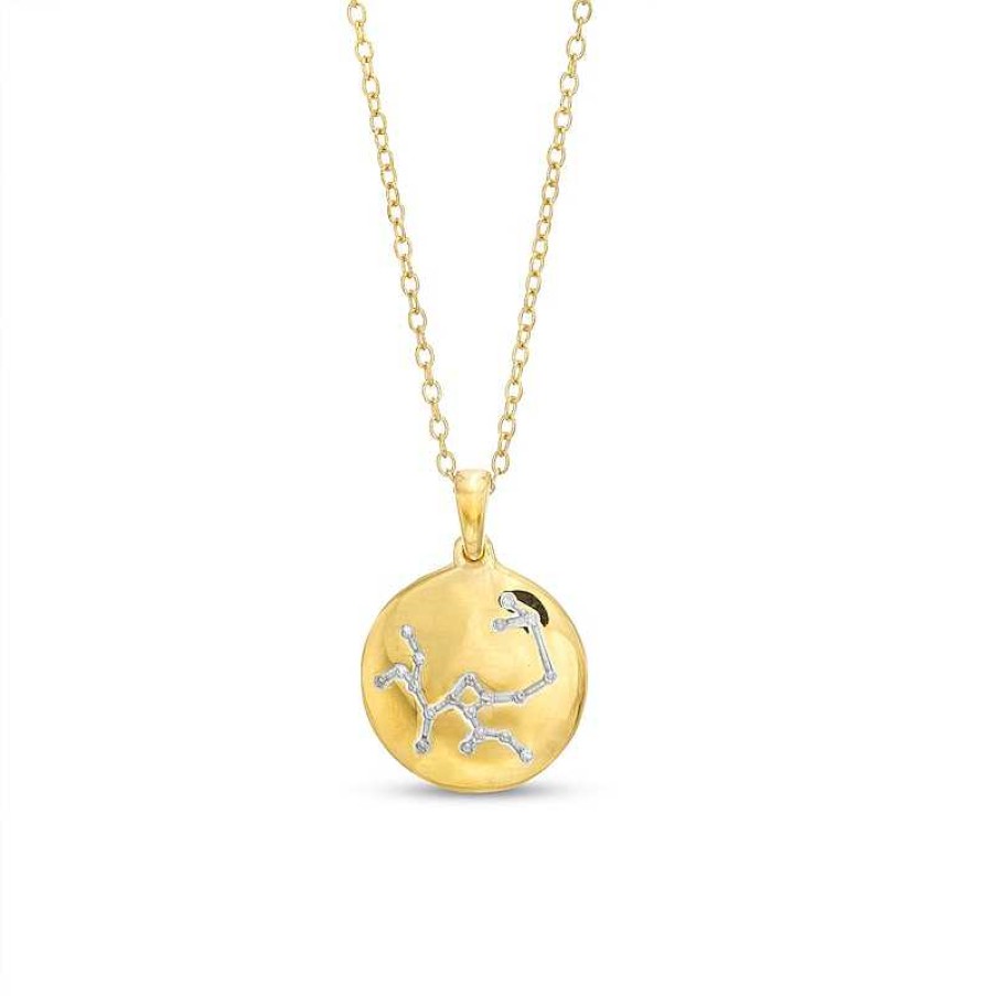 Banter Diamond Accent Saggitarius Zodiac Disc Necklace In Sterling Silver With 14K Gold Plate - 18" Necklaces