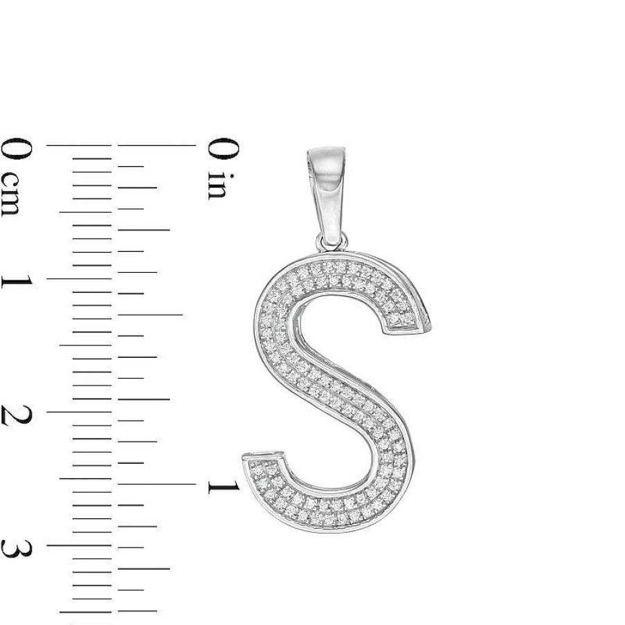 Banter Cubic Zirconia Pav "S" Block Initial Necklace Charm In Solid Sterling Silver Charms