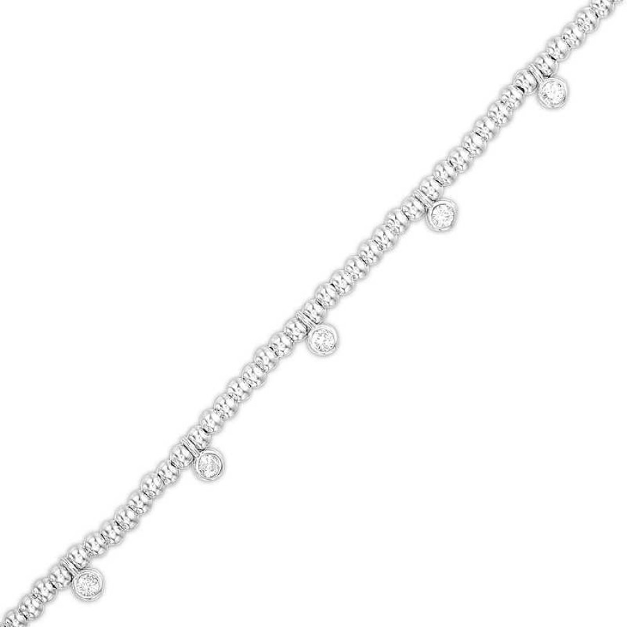 Banter Cubic Zirconia Beaded Bracelet In Solid Sterling Silver - 7" + 1" Bracelets