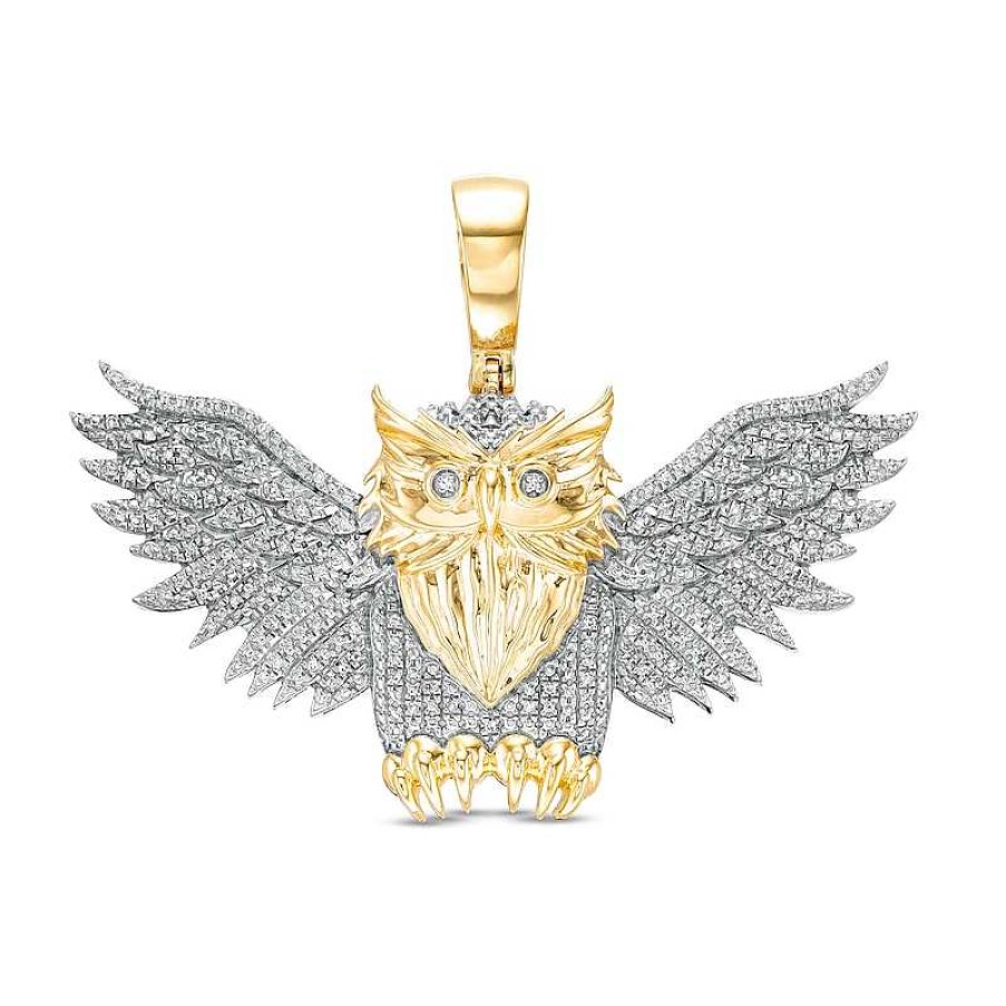 Banter 1/10 Ct. T.W. Diamond Open Winged Owl Necklace Charm In Sterling Silver With 14K Gold Plate Charms