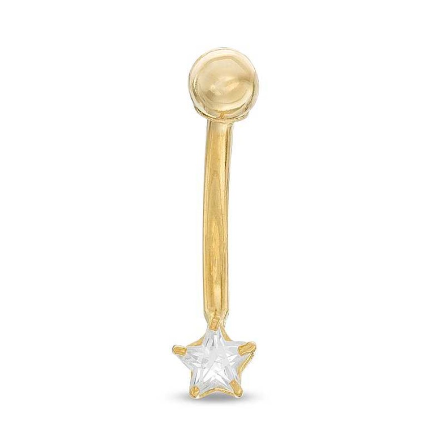 Banter 014 Gauge Star-Shaped Cubic Zirconia Mini Belly Button Ring In 14K Gold Belly Button