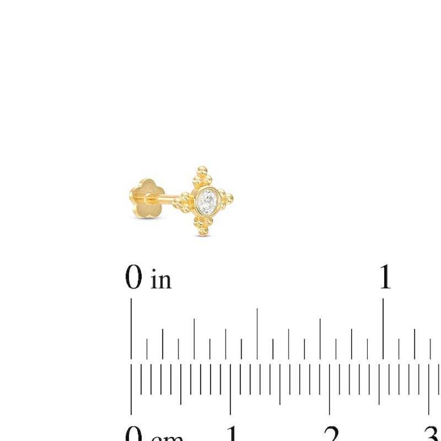 Banter 14K Gold Cz Beaded Cross Stud - 18G 5/16" Ear