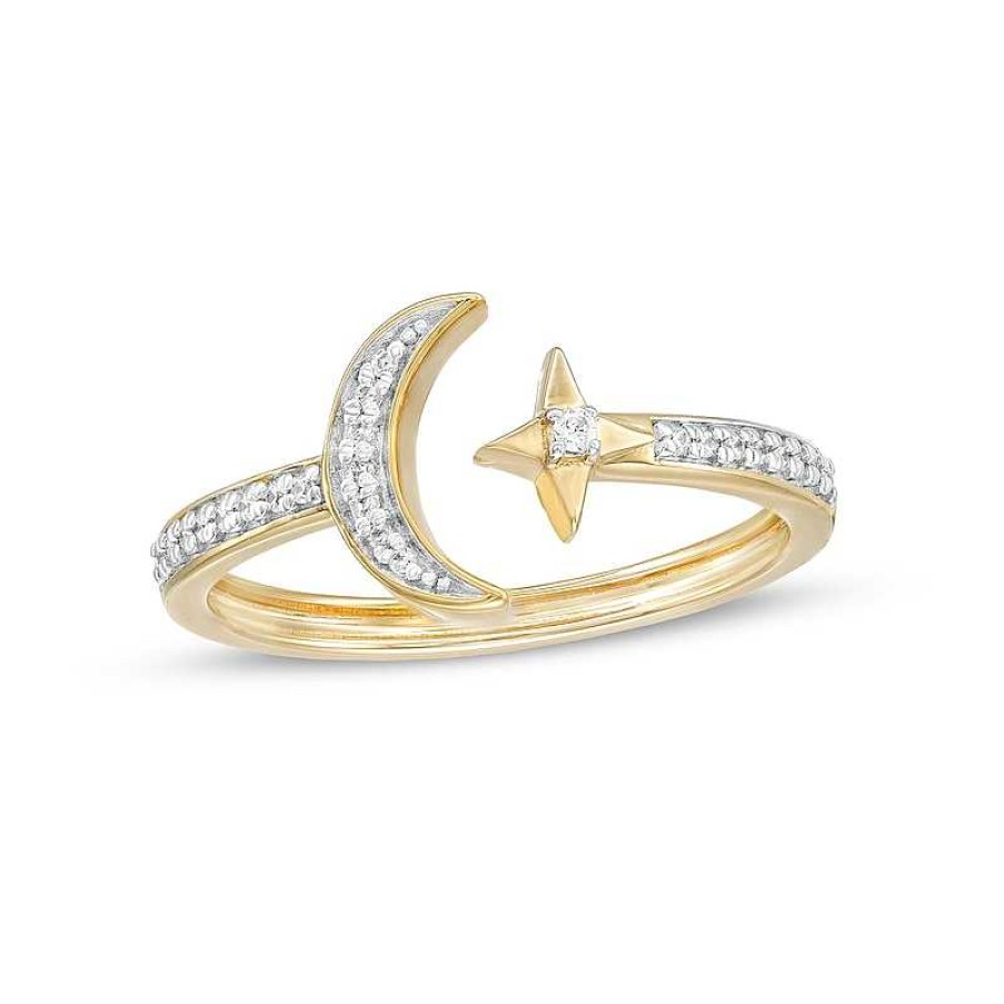 Banter 1/15 Ct. T.W. Diamond Star And Moon Open Ring In Sterling Silver With 14K Gold Plate Rings