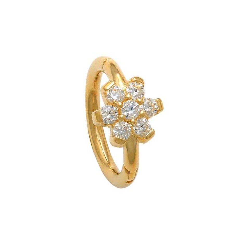 Banter 10K Gold Cz Flower Hoop - 16G 5/16" Nose