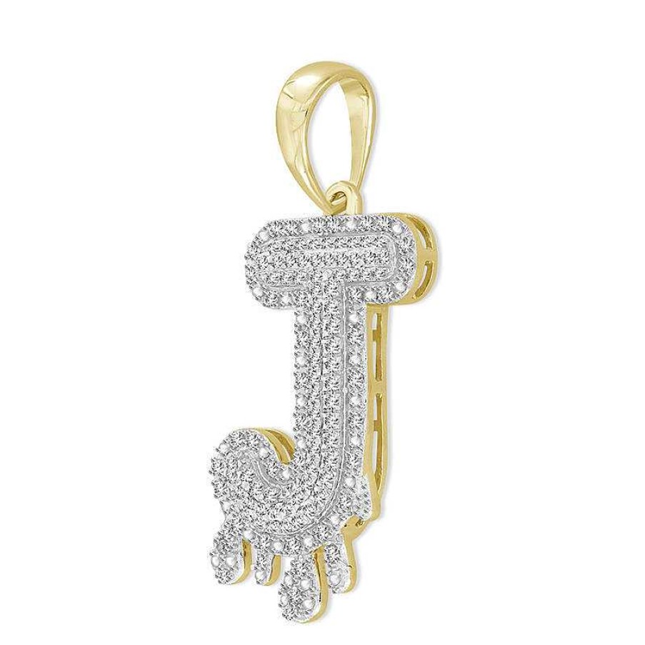 Banter 1/3 Ct. T.W. Diamond Beaded Dripping "J" Initial Necklace Charm In 10K Gold Charms