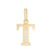 Banter Cubic Zirconia "T" Initial Necklace Charm In 10K Solid Gold Charms