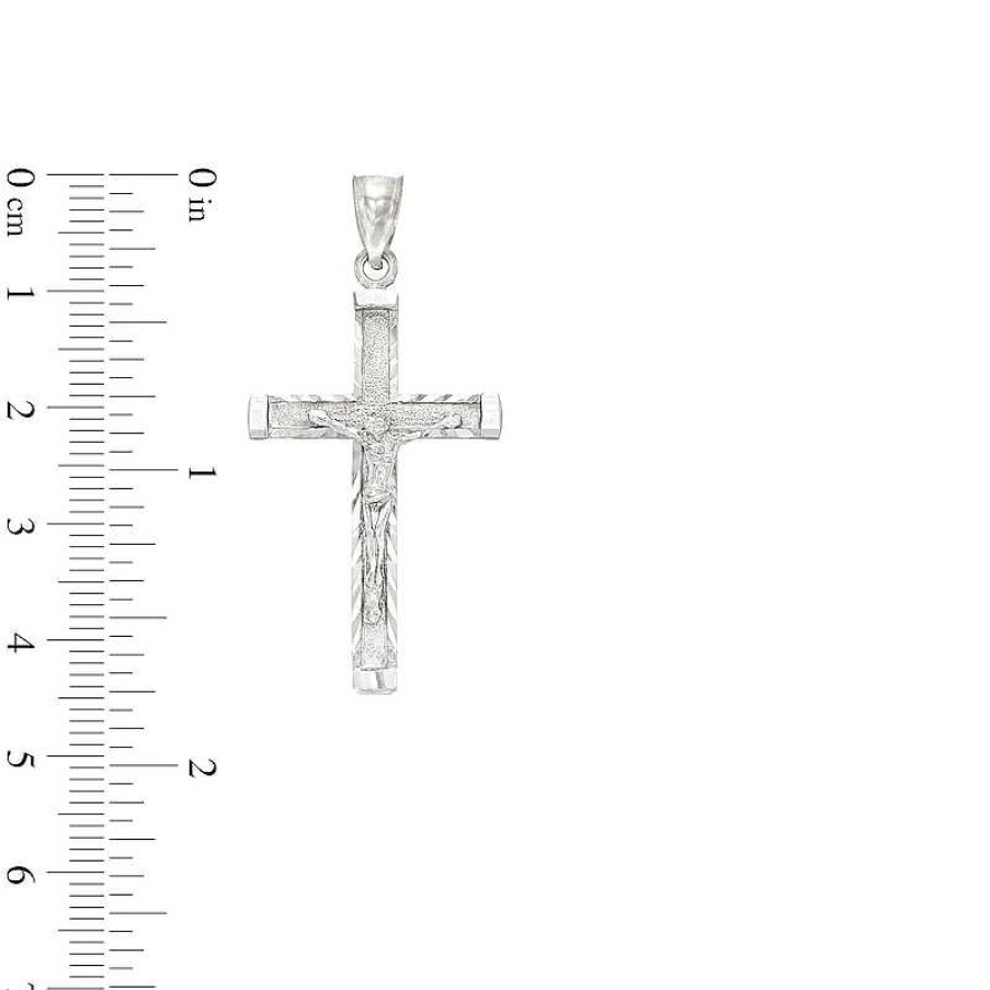 Banter Diamond-Cut Edge Crucifix Necklace Charm In 10K Solid White Gold Charms