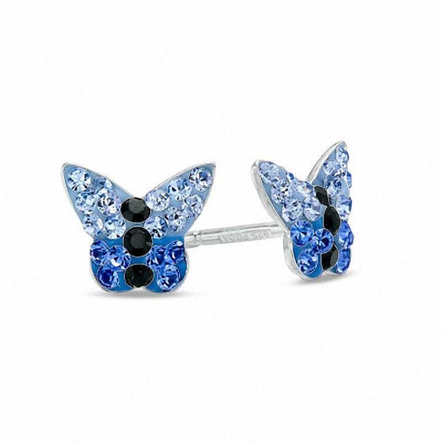 Banter Child'S Blue And Black Crystal Butterfly Stud Earrings In Sterling Silver Earrings