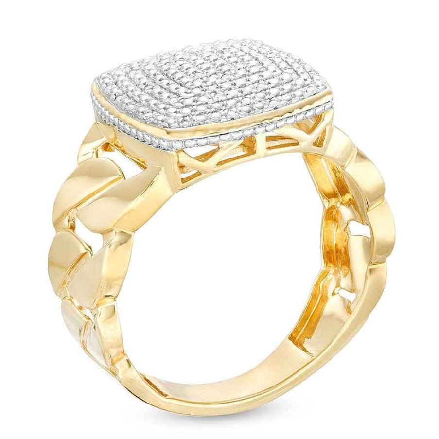 Banter 1/20 Ct. T.W. Diamond Cushion Cuban Ring In Sterling Silver With 14K Gold Plate Rings