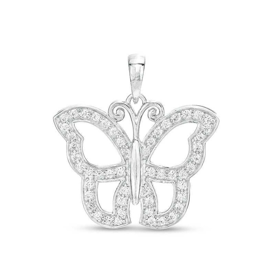 Banter Cubic Zirconia Open Butterfly Charm In Hollow Sterling Silver Charms