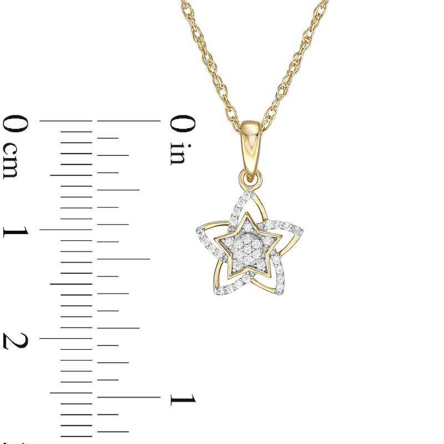 Banter 1/10 Ct. T.W. Diamond Floral-Style Star Pendant In 10K Gold Necklaces