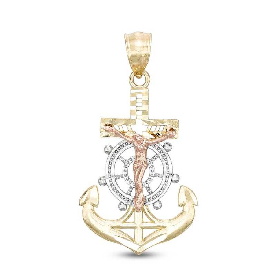 Banter Crucifix Anchor Tri-Tone Necklace Charm In 10K Gold Charms