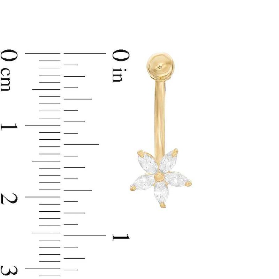 Banter 014 Gauge Marquise Cubic Zirconia Flower Belly Button Ring In 14K Gold Belly Button