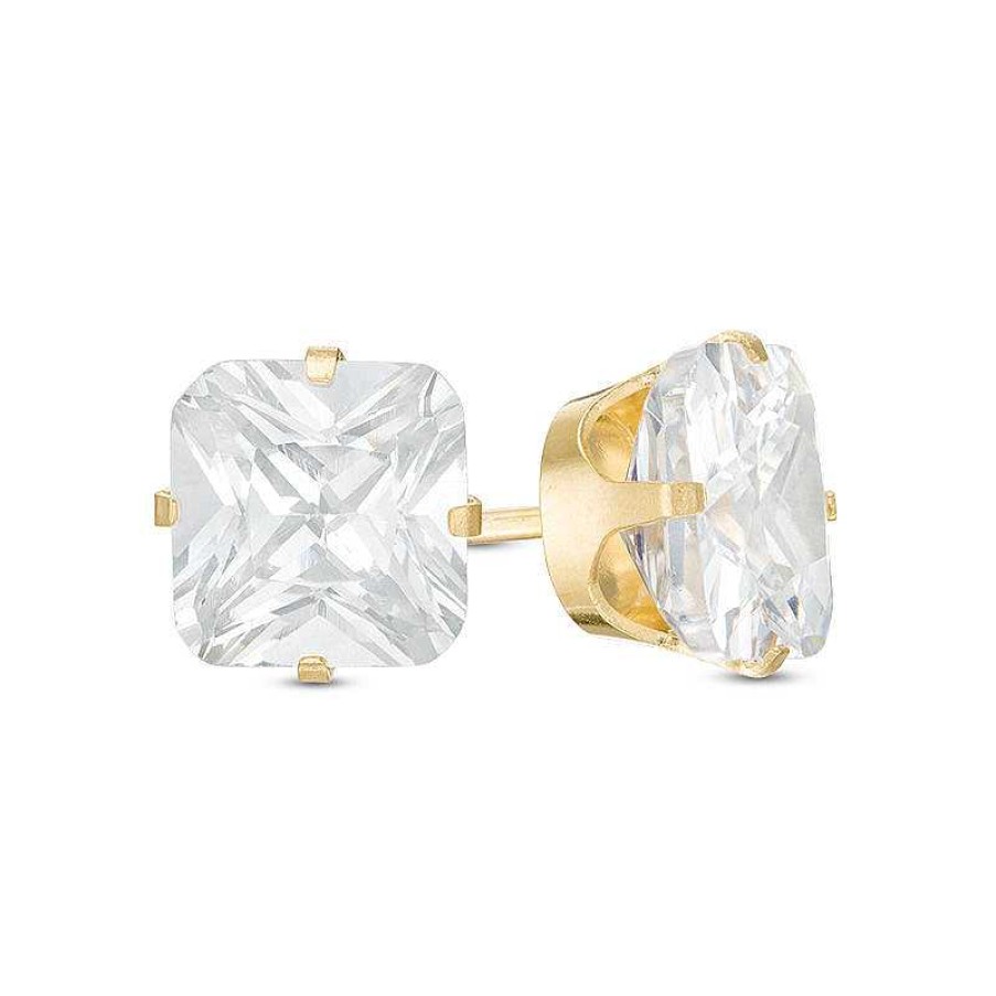 Banter 7Mm Princess-Cut Cubic Zirconia Solitaire Stud Piercing Earrings In 14K Solid Gold Earrings