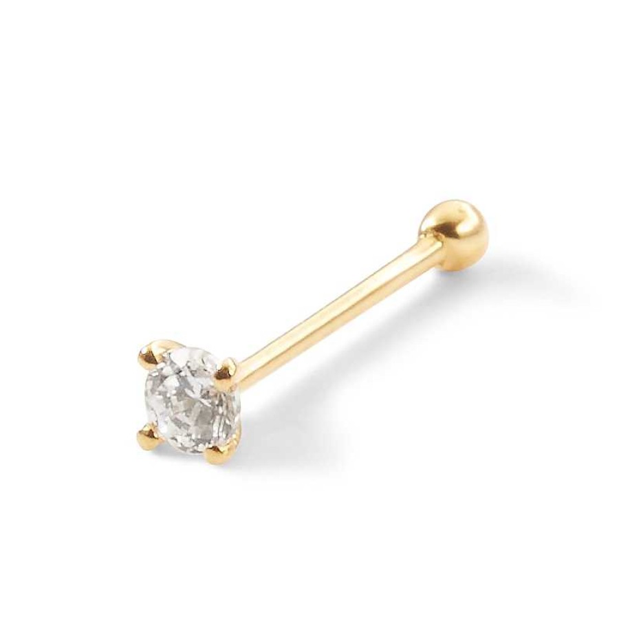 Banter 018 Gauge Diamond Accent Solitaire Straight Nose Bone Barbell In 14K Gold - 1/4" Nose