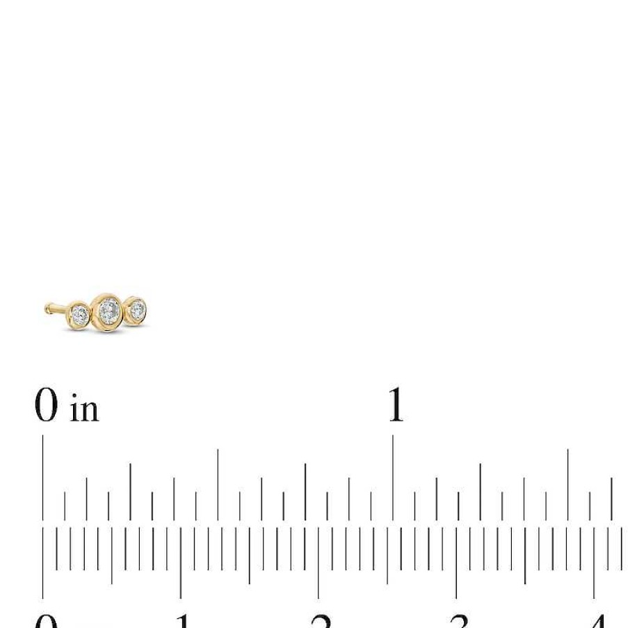 Banter 14K Hollow Gold Cz Three-Stone Bexel Stud - 18G 5/16" Ear