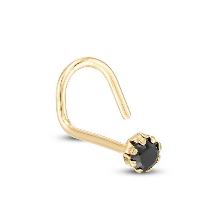 Banter 022 Gauge Black Cubic Zirconia Nose Stud In 10K Gold Nose