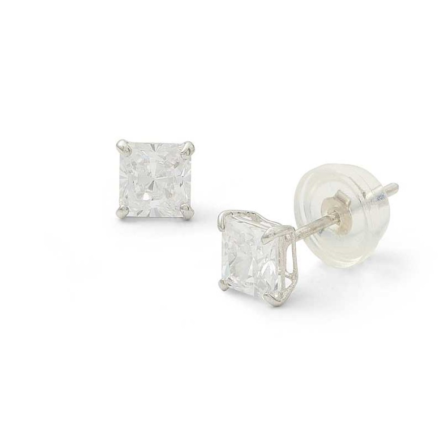 Banter 4Mm Square-Cut Cubic Zirconia Stud Earrings In 10K White Gold Earrings