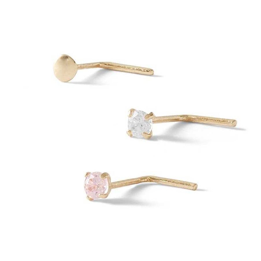 Banter 14K Semi-Solid Gold Cz Pink And White Nose Stud Set - 22G Nose