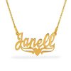 Banter Script Name With Heart Accent And Open Scroll Necklace In Brass With 14K Gold Plate (1 Line) Necklaces