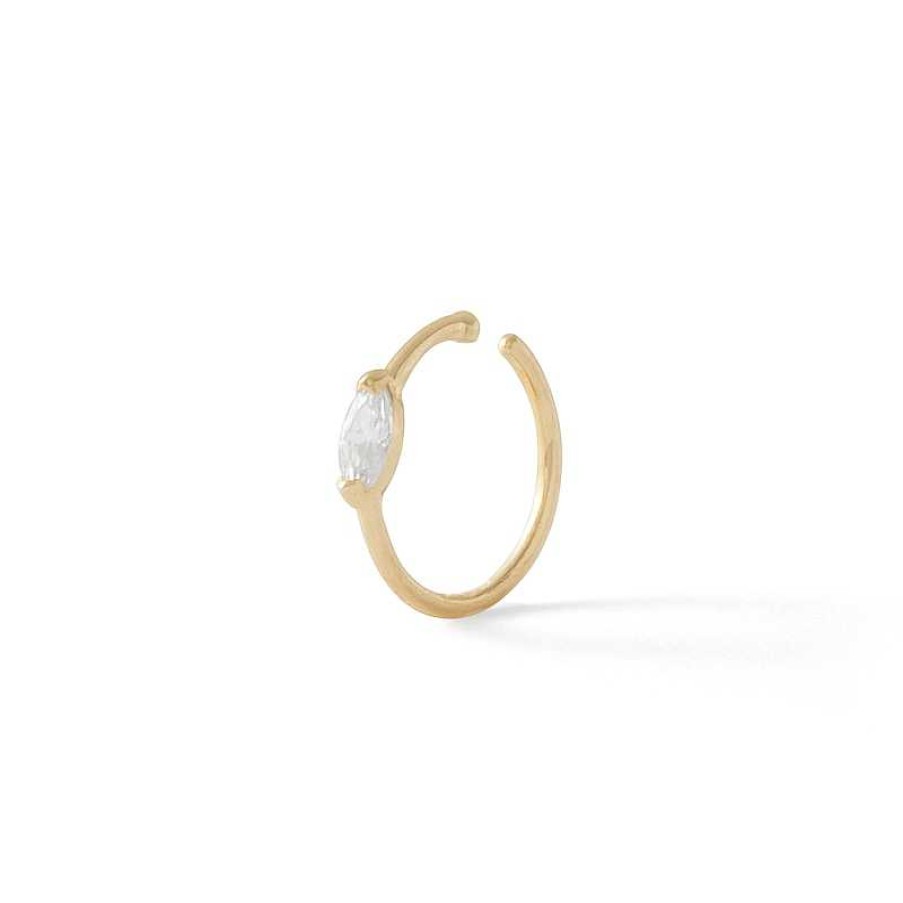 Banter 14K Solid Gold Cz Marquise Solitaire Nose Ring - 20G 5/16" Nose