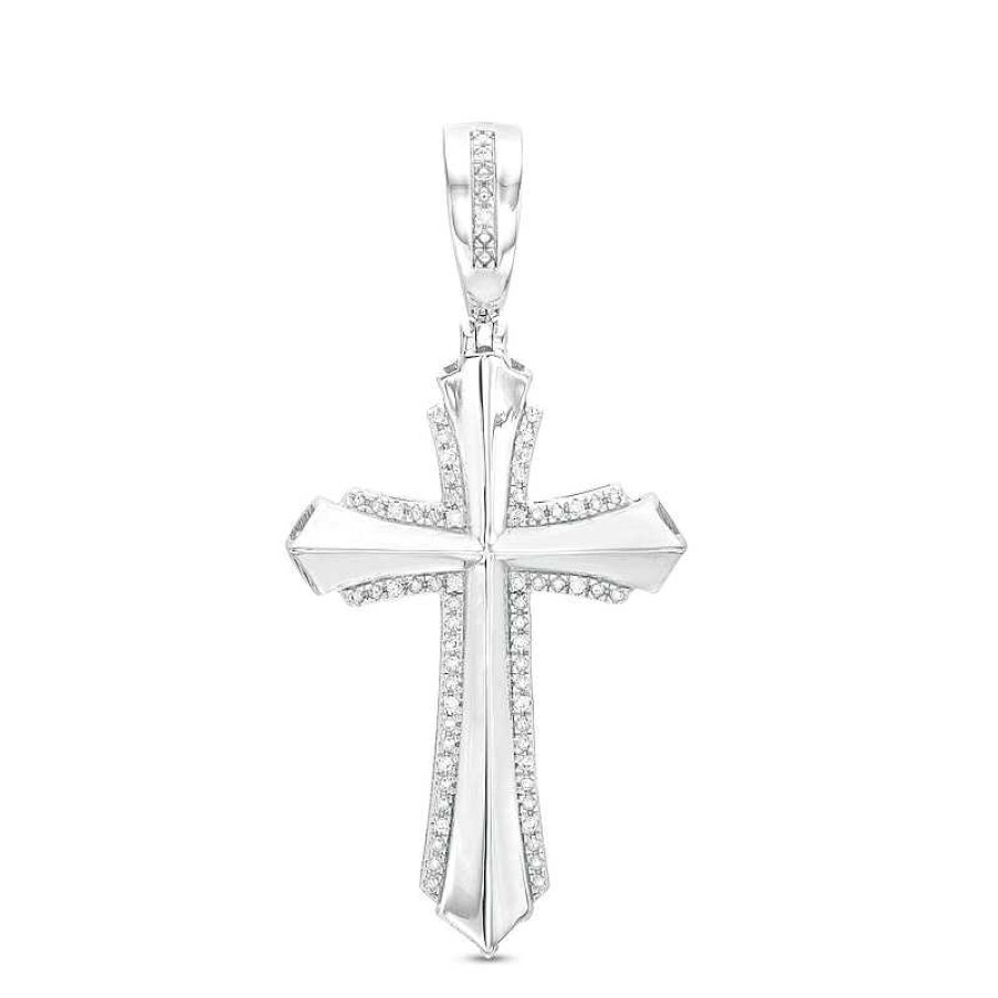 Banter 1/10 Ct. T.W. Diamond Cross Necklace Charm In Sterling Silver Charms