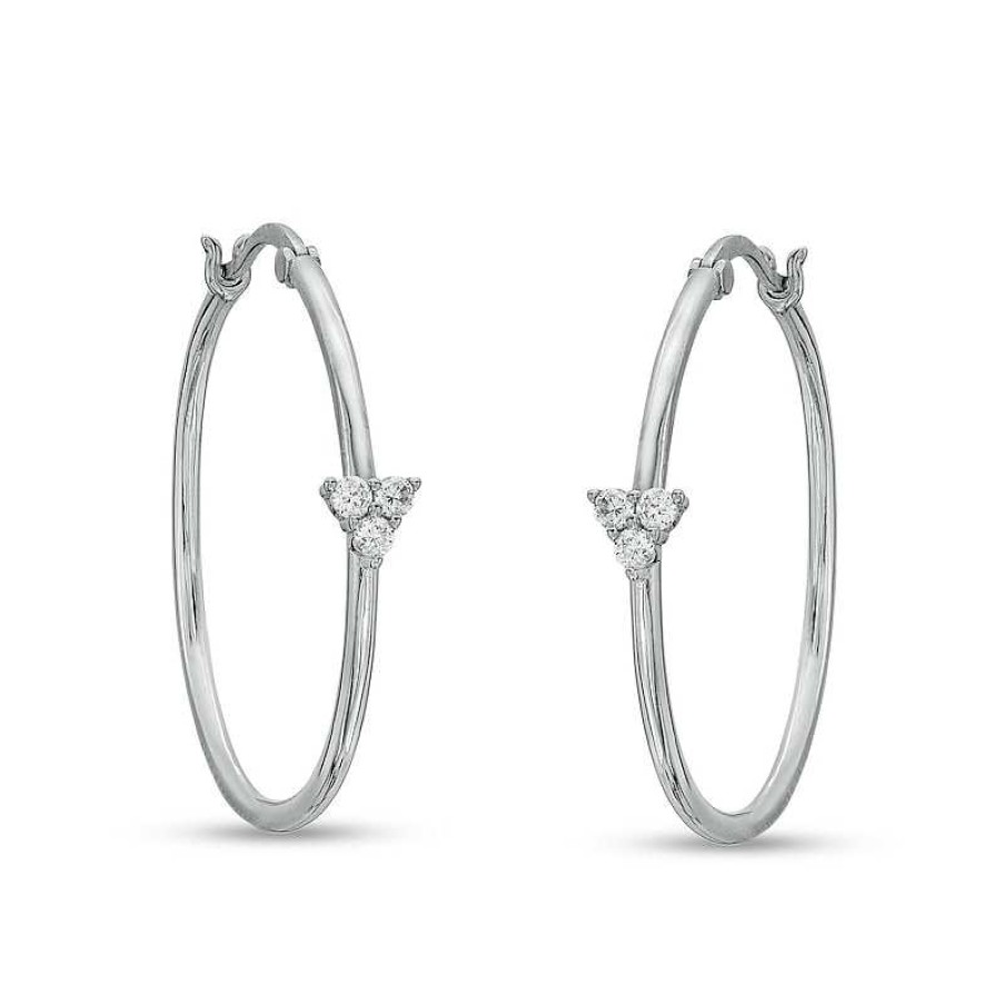 Banter Cubic Zirconia Trio Cluster Solid Hoop Earrings In Hollow Sterling Silver Earrings