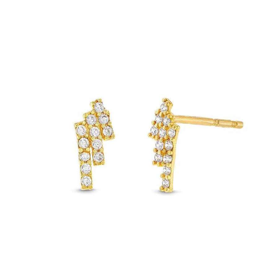 Banter Cubic Zirconia Pink And Clear Pav Three Row Stud Earrings In 10K Solid Gold Earrings