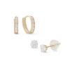 Banter Cubic Zirconia Two Pair Huggie Hoop And Solitaire Stud Earrings Set In 10K Gold Earrings