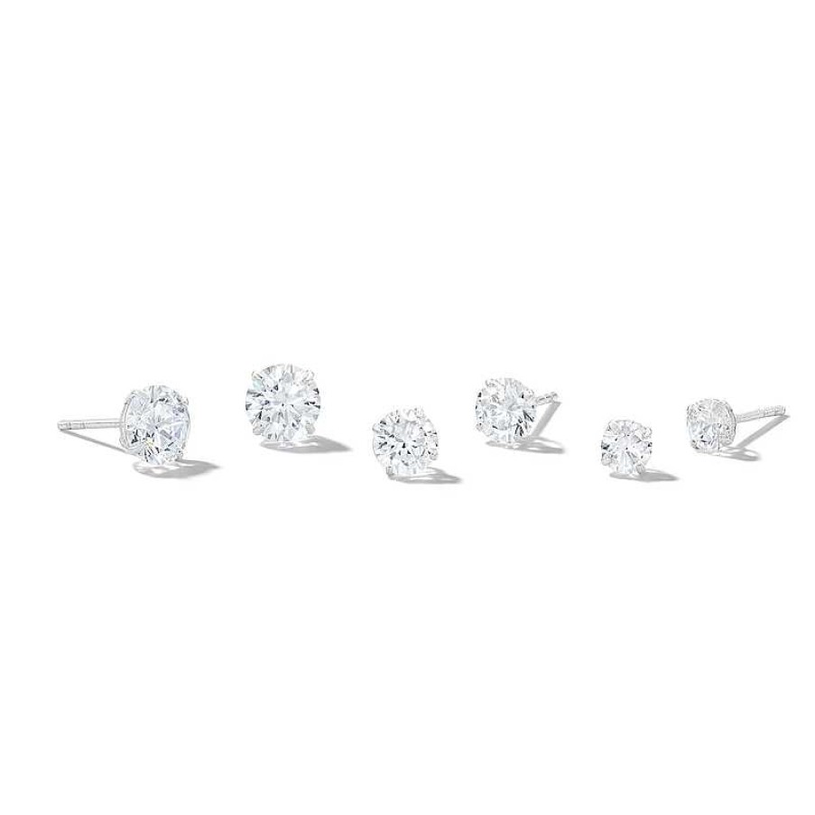 Banter 10K Semi-Solid White Gold Cz Stud Set Earrings