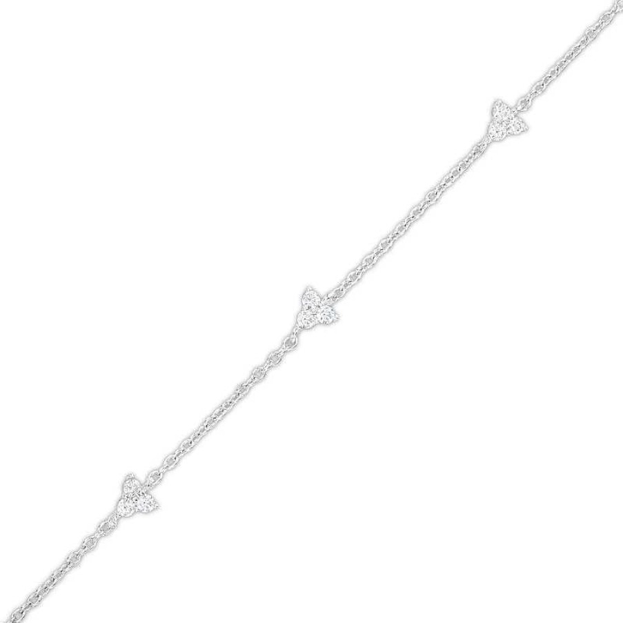 Banter Cubic Zirconia Triple Stone Bracelet In Solid Sterling Silver - 6.5" + 1" Bracelets