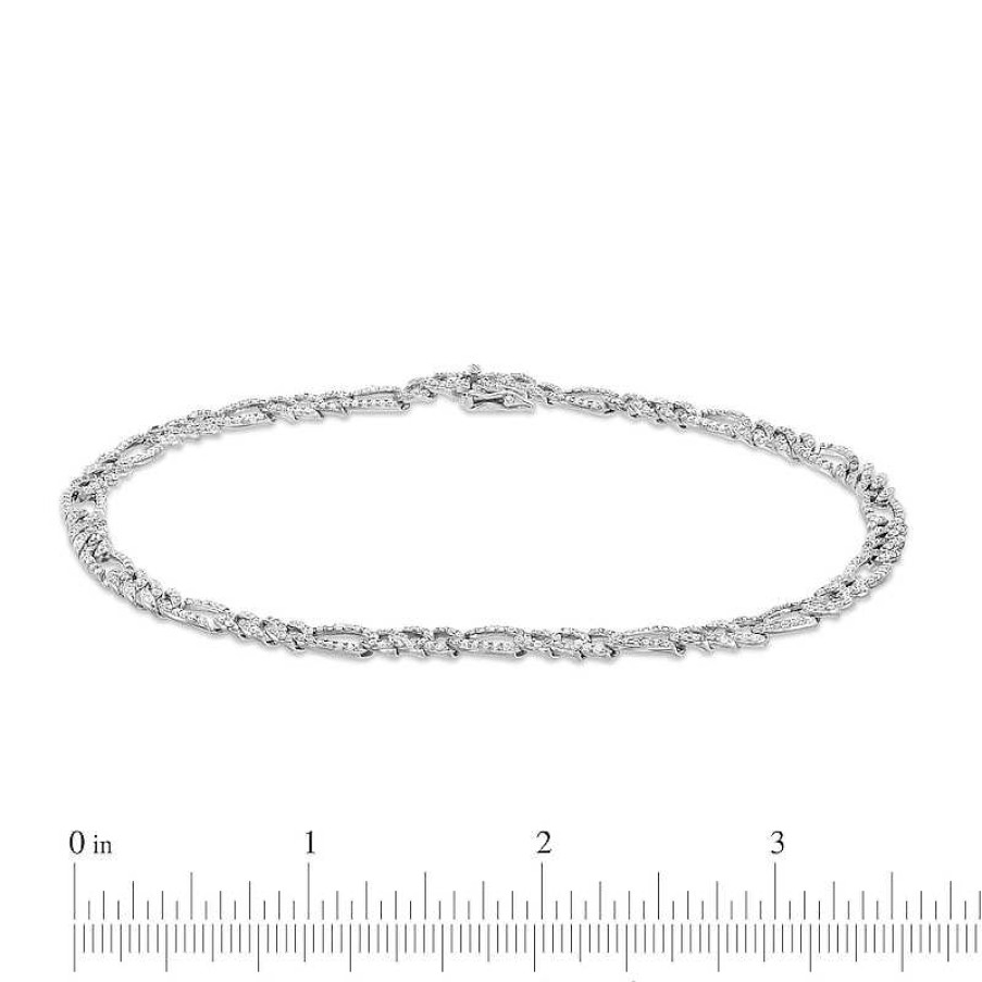 Banter 4.6Mm Cubic Zirconia Pav Figaro Link Chain Anklet In Solid Sterling Silver - 10" Ankle